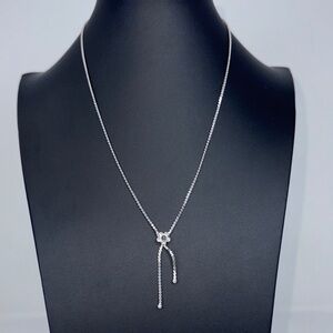 Vintage Sarah Coventry Silver Drop Lariat Necklace with Crystal Accent